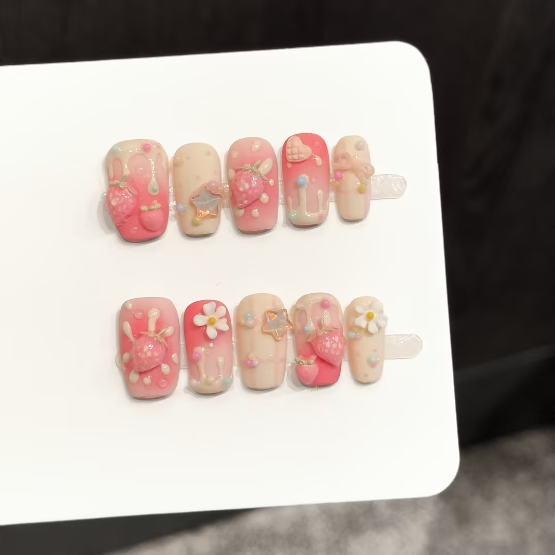 Resin Art Flowers - 10 pezzi di unghie finte quadrate